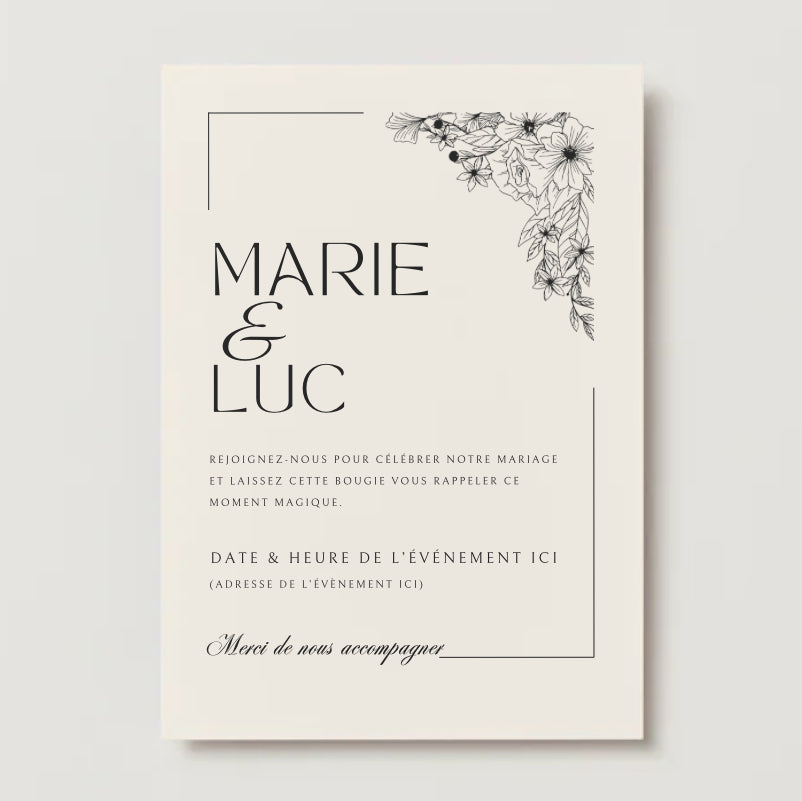 BOUGIE CADEAU POUR INVITÉS DE MARIAGE PERSONNALISABLE